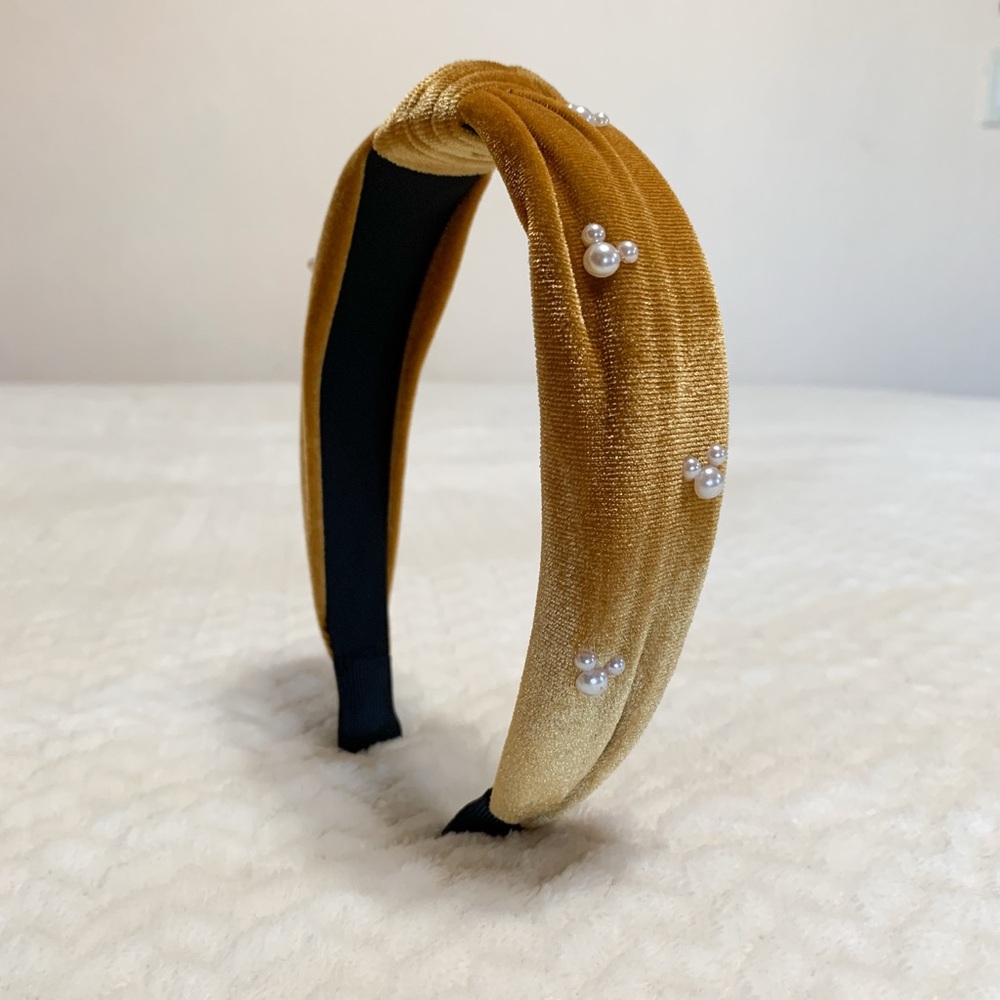 Disney Velvet Top Knot Headband with Mickey Mouse Pearls